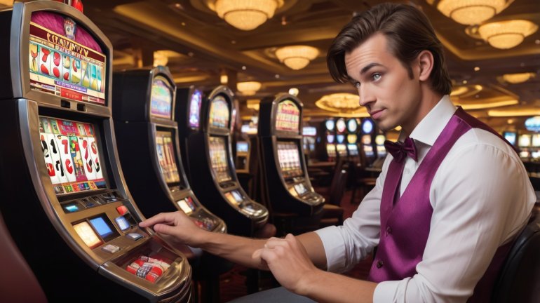 a goofy gambler playing slots