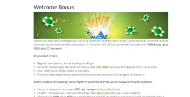 100% Match Bonus up to €500 in Lapalingo: Lapalingo Welcome Bonus