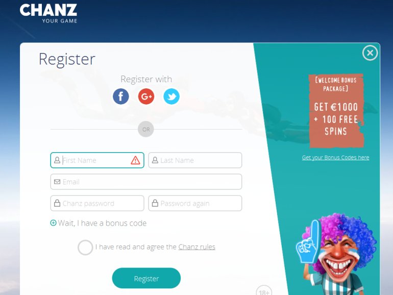 Registration at Chainz Casino