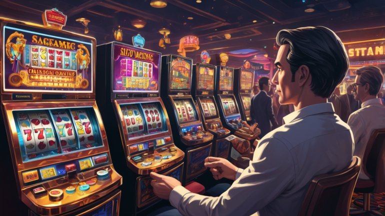 An engaged slot gambler