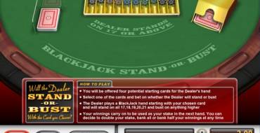 Blackjack Stand or Bust: Welcome Screen