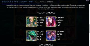 Book of Sirens Golden Pearl: Paytable