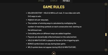 Golden Destiny — Hold&Win: Rules