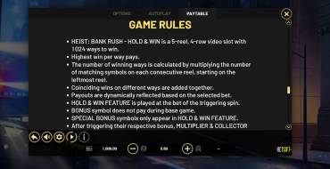 Heist: Bank Rush - Hold&Win: Rules