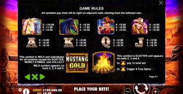 Mustang Gold: Paytable