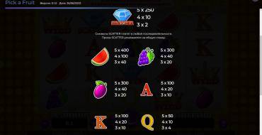 Pick a Fruit: Payout table