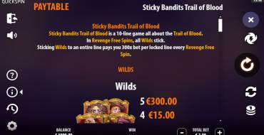 Sticky Bandits Trail of Blood: Payout table