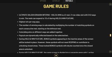 Ultimate Golden Dragon Inferno — Hold&Win: Rules